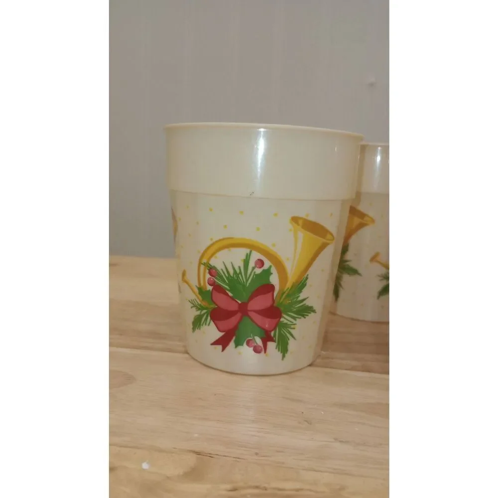 Vintage hard plastic reusable Christmas cups set of six